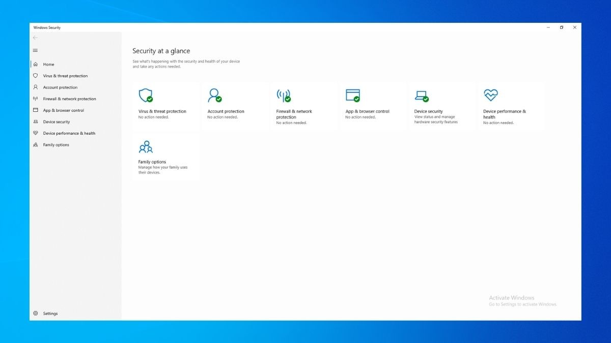 Các thiết lập trong Windows Defender