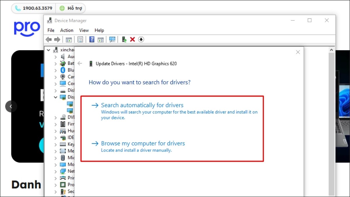Chọn Search automatically for drivers