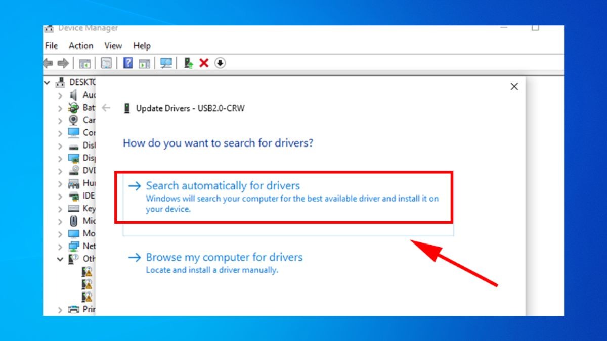 Bạn chọn Update driver, nhấn Search automatically for drivers để Windows tự tìm bản cập nhật
