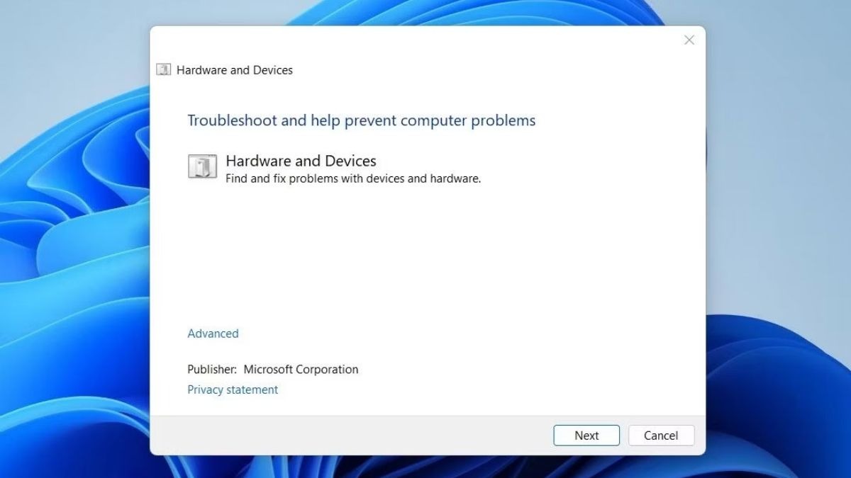 Bạn tìm và chạy trình khắc phục sự cố cho Hardware and Devices