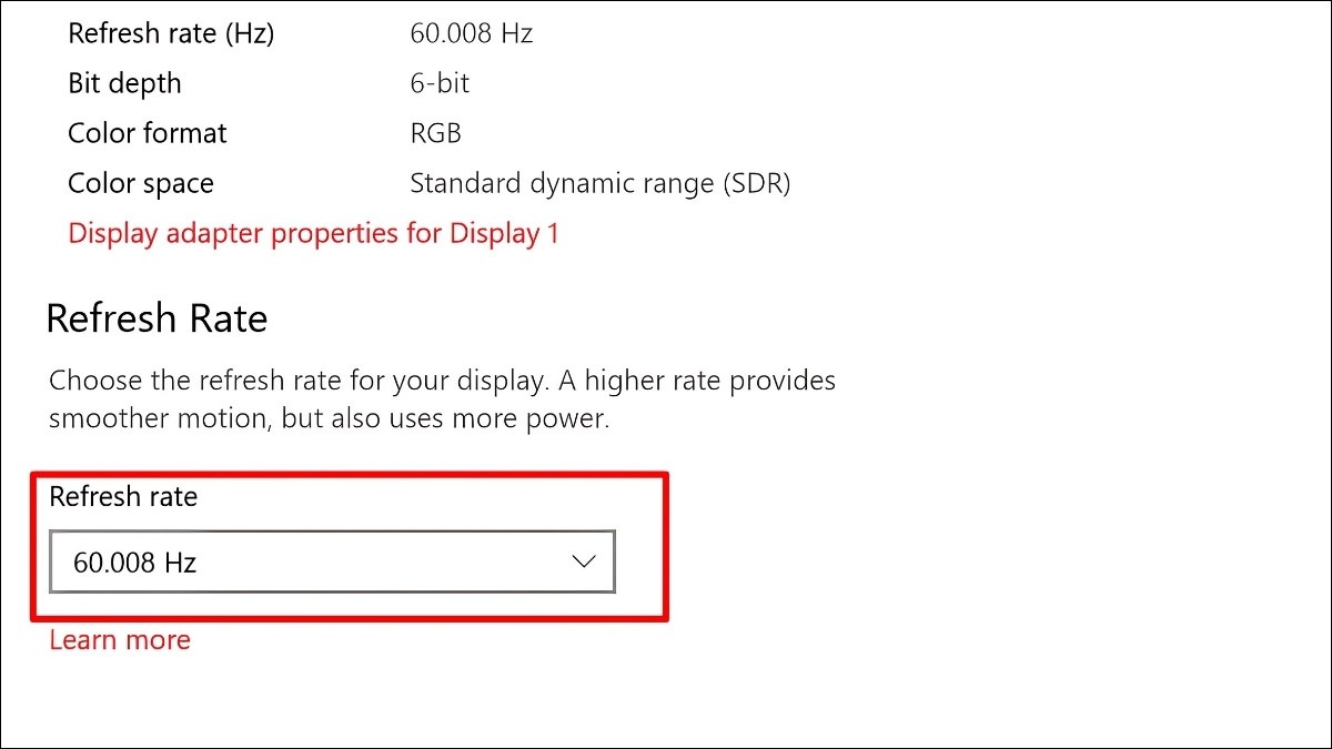 Vào Advanced display settings, chọn tần số quét (Refresh rate)