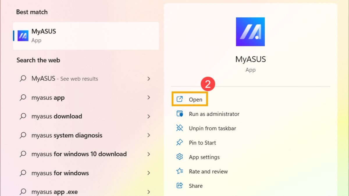 Mở ứng dụng MyAsus.