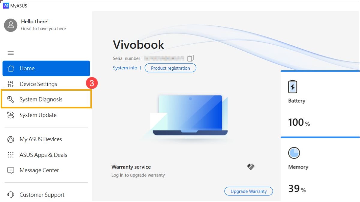 Chuyển đến tab System Diagnosis.