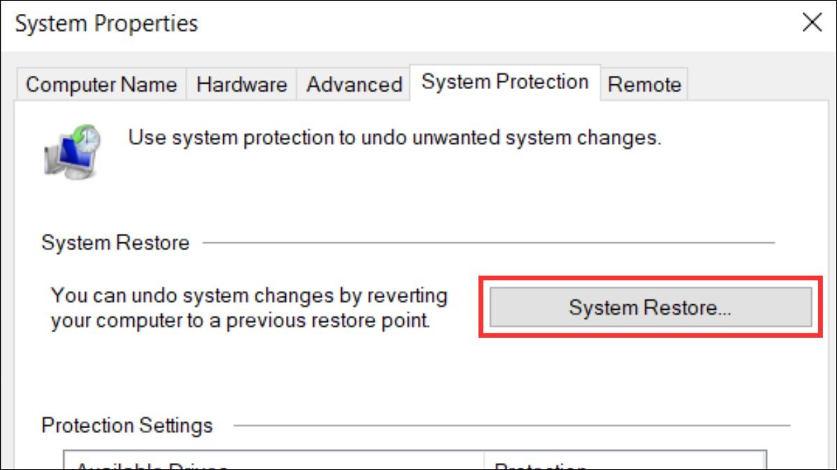 Chọn System Restore.