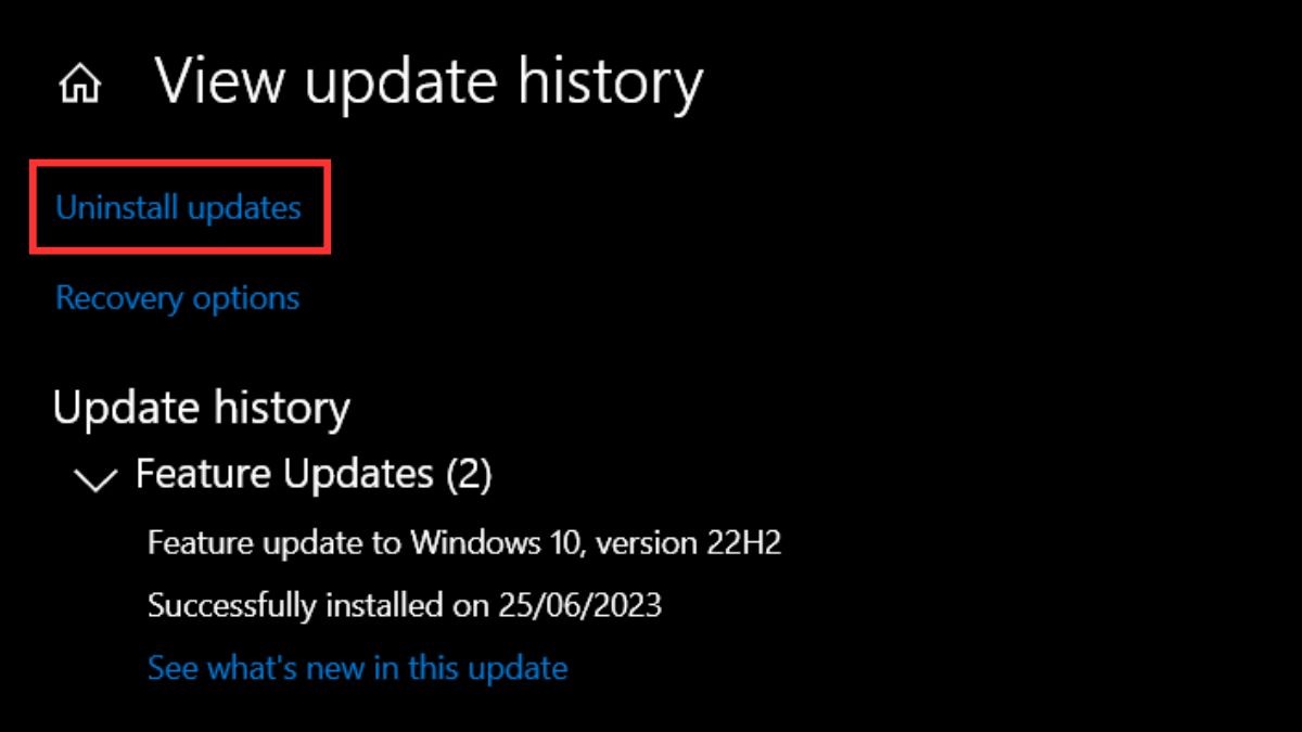 Chọn Uninstall updates.