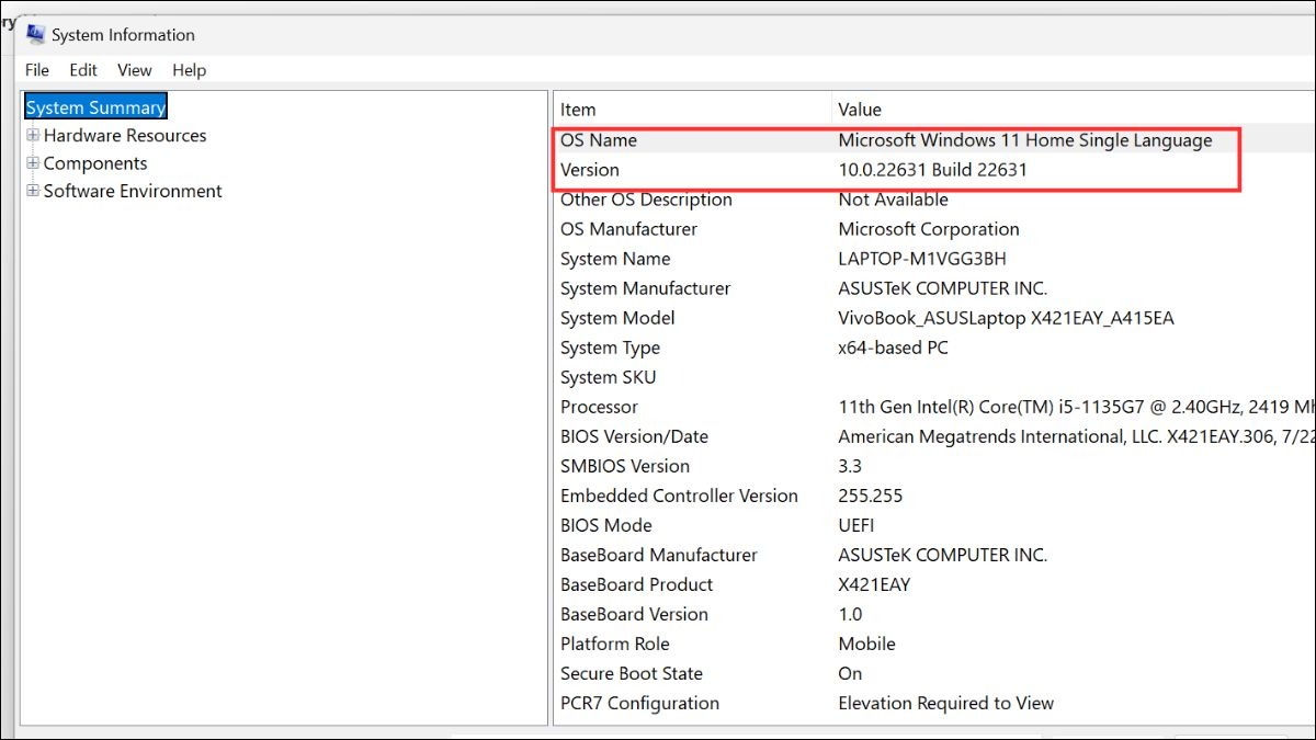 Nhấn Windows + R, nhập msinfo32