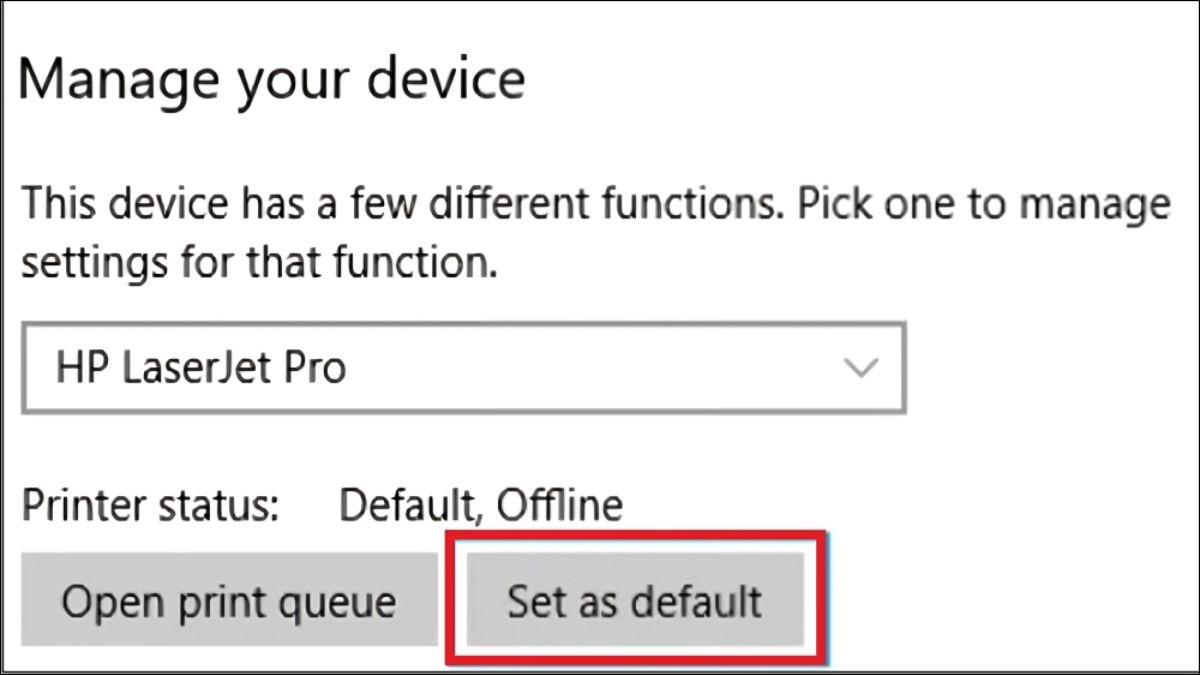Chọn Set as default để thiết lập máy in thành mặc định.