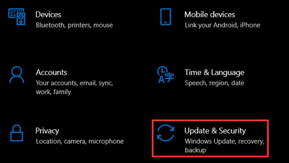 Chọn Update & Security.