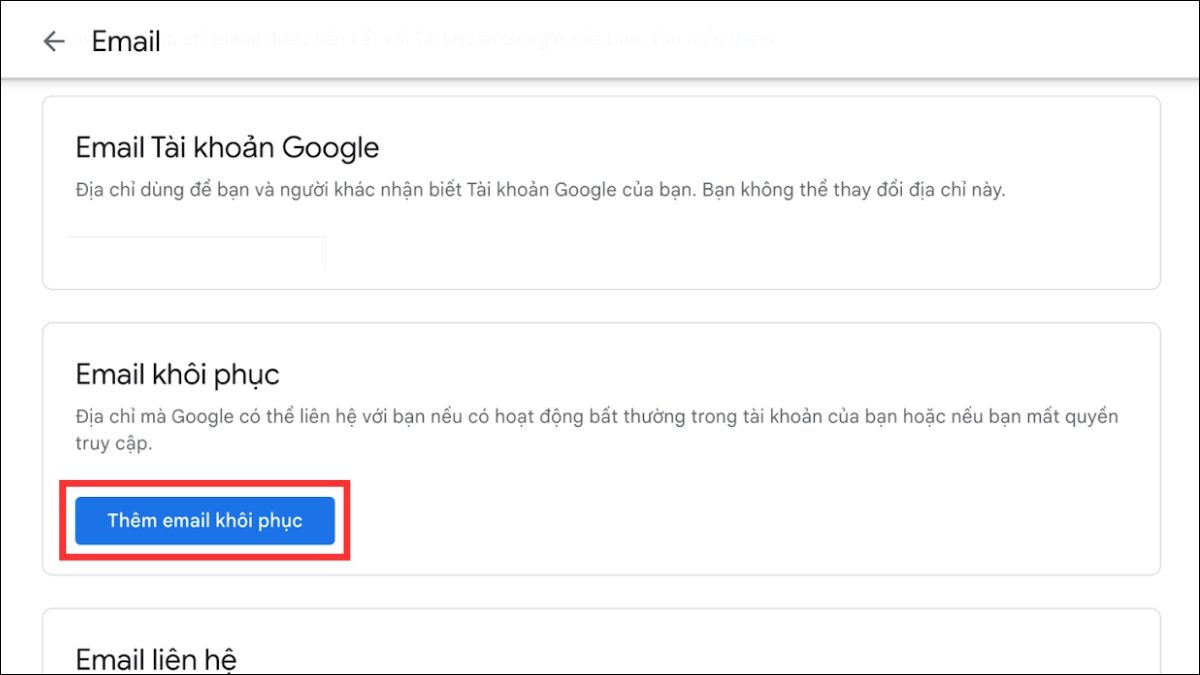 Bạn nên thiết lập phương thức khôi phục tài khoản bằng số điện thoại hoặc email khác.