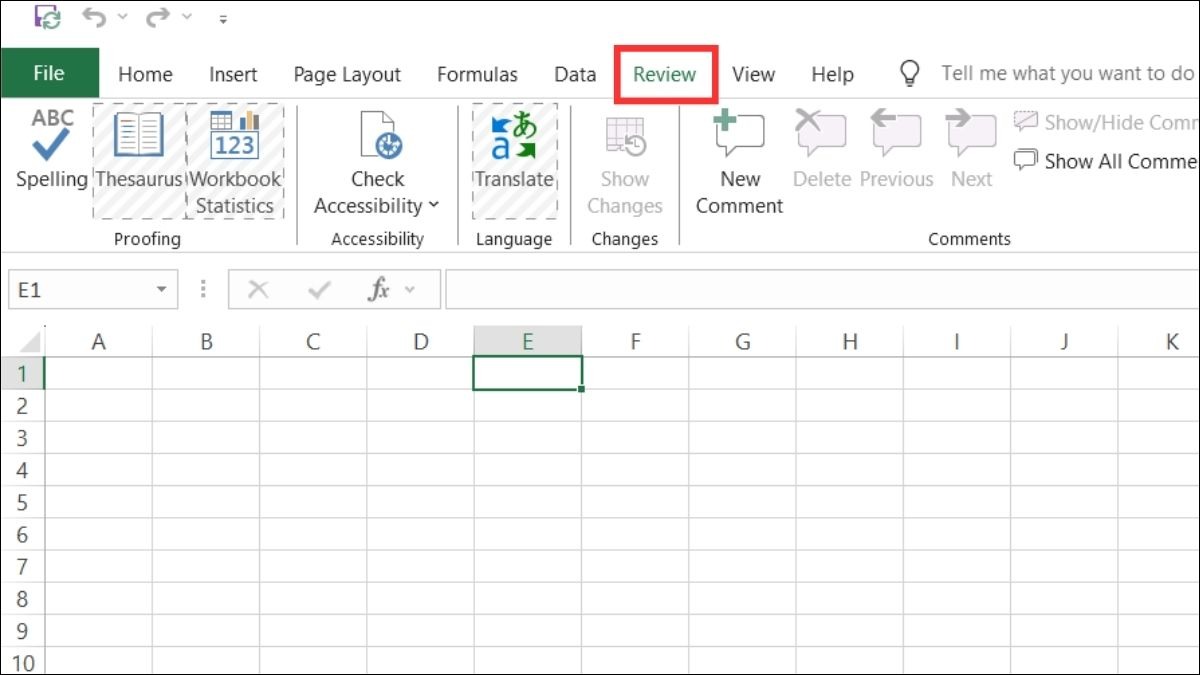 Kiểm tra chính tả, theo dõi thay đổi, bảo vệ worksheet, v.v.