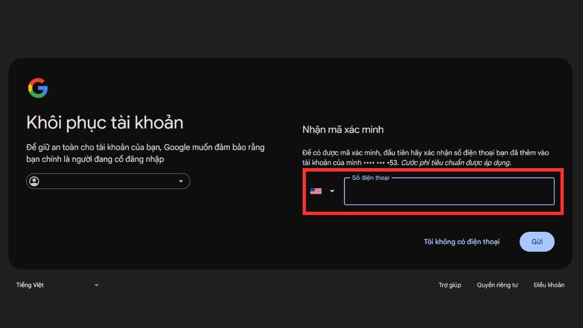 Google sẽ yêu cầu bạn xác nhận danh tính thông qua các phương thức khác.