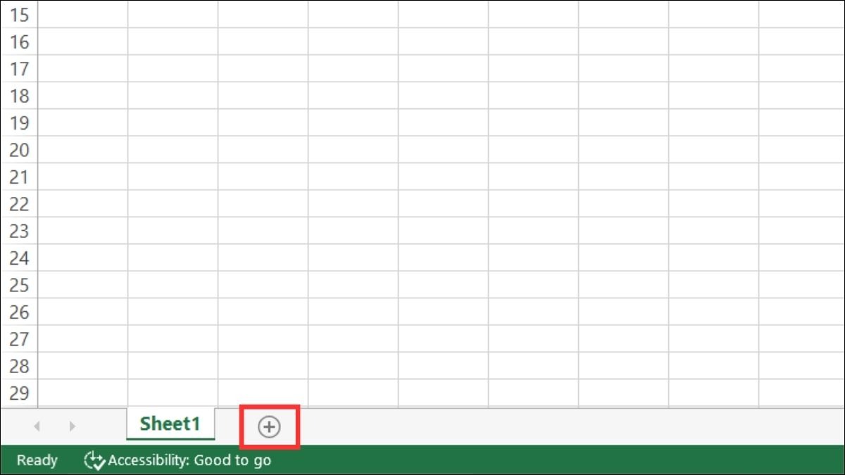 Sử dụng phím tắt Shift + F11 hoặc nhấn vào nút dấu cộng (+) ở phía bên trái của thanh trạng thái.