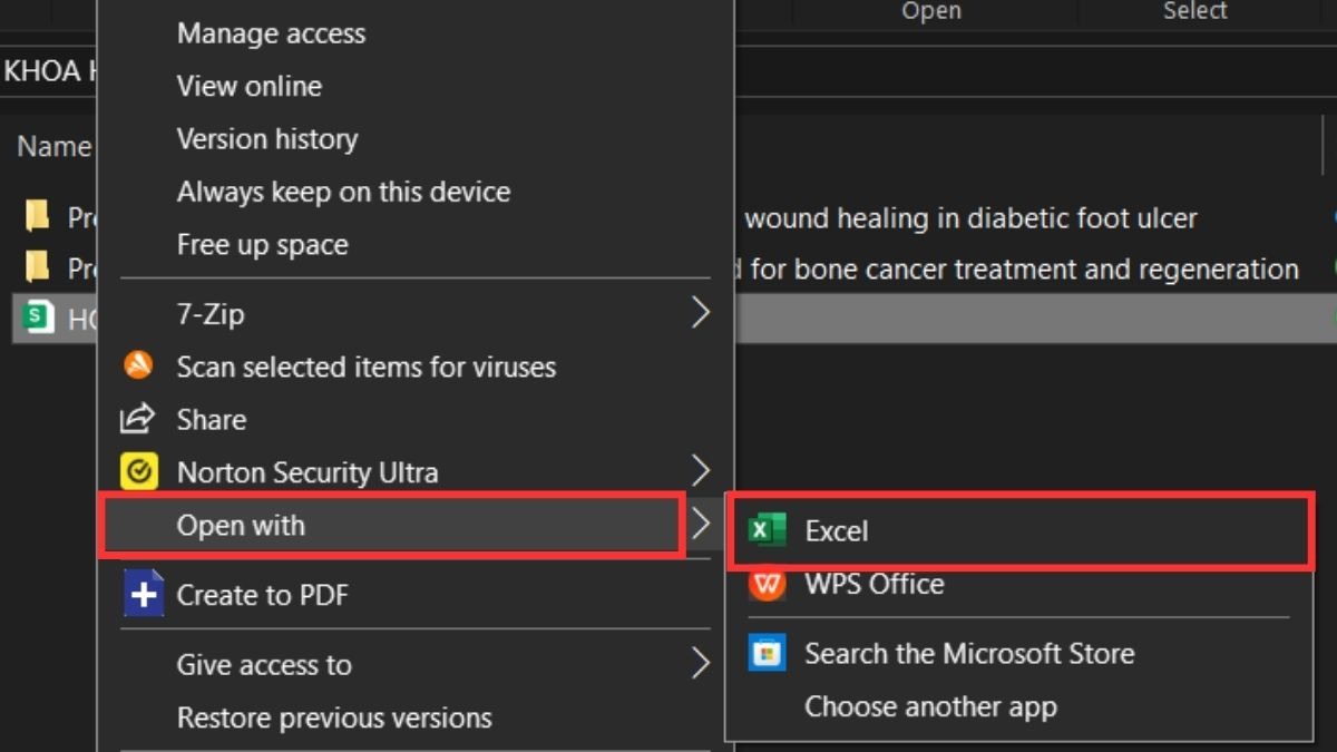 Nhấp chuột phải vào một file Excel có sẵn và chọn Open with Excel.
