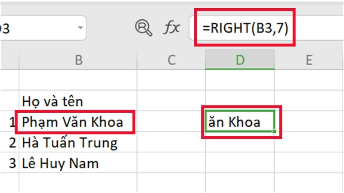Trích xuất một số ký tự bên phải của chuỗi.