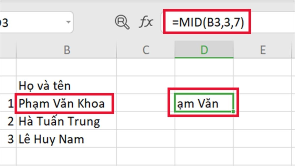 Trích xuất một số ký tự từ giữa chuỗi.