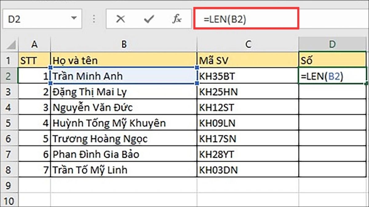 Trả về độ dài của chuỗi.
