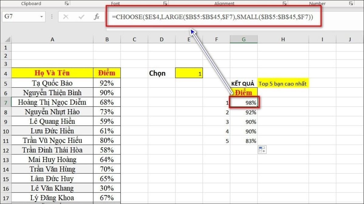 Chọn một giá trị từ một danh sách các giá trị dựa trên một số chỉ mục.