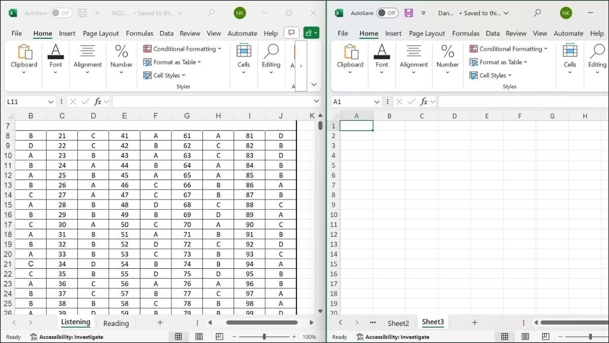 Mở nhiều file Excel cùng lúc để so sánh hoặc sao chép dữ liệu giữa chúng.