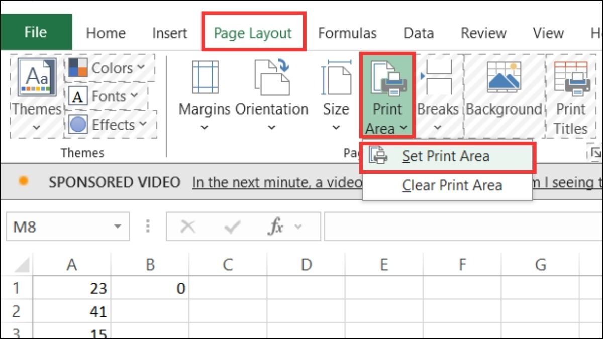 Chọn vùng cần in, sau đó vào tab Page Layout > Print Area > Set Print Area.