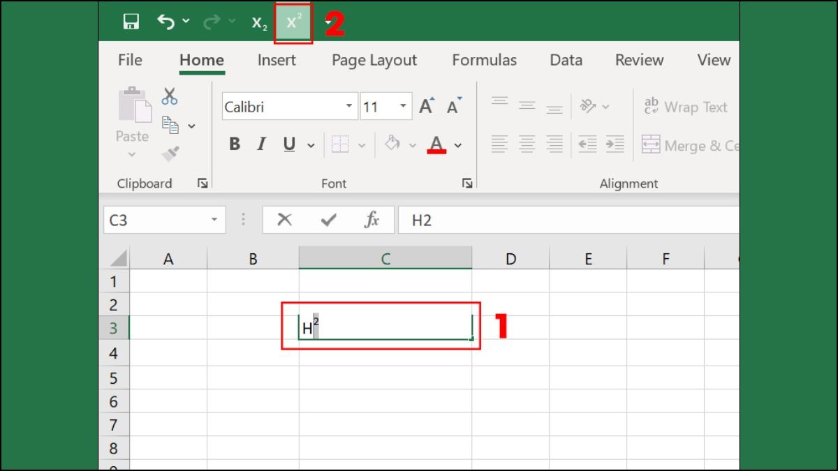 Bôi đen ký tự và bấm Superscript trên Quick Access Toolbar.
