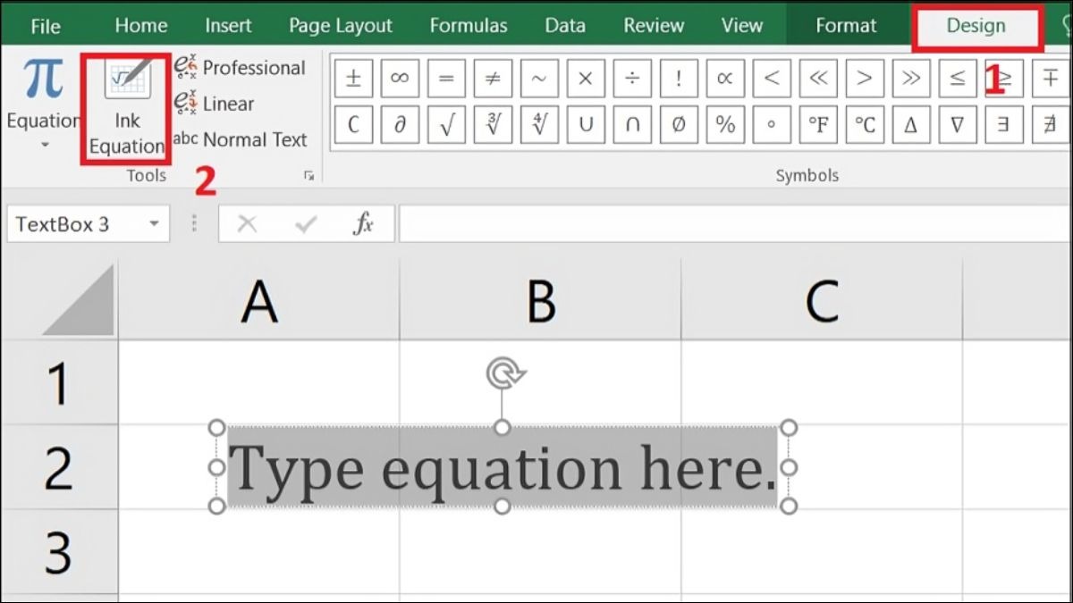 Trong nhóm Tools của thẻ Design, bạn nhấp vào Ink Equation.