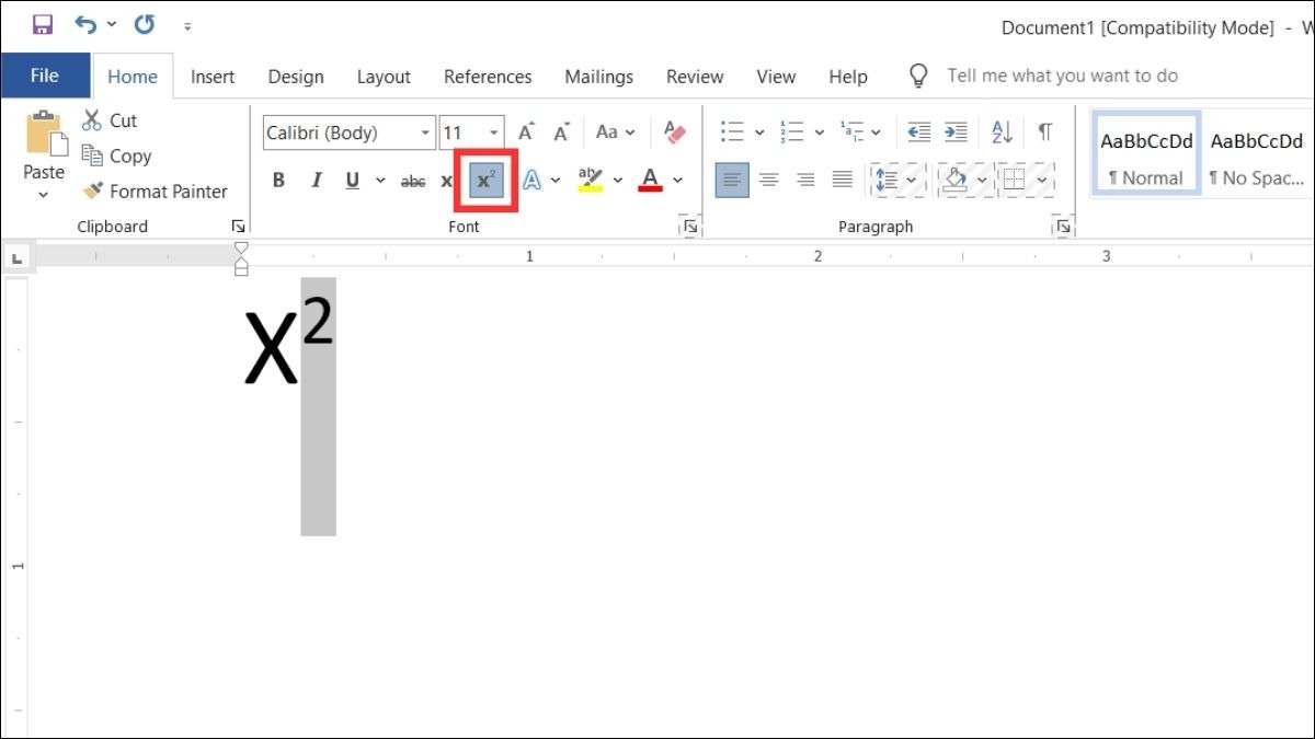 Nhấn vào biểu tượng X² (Superscript).