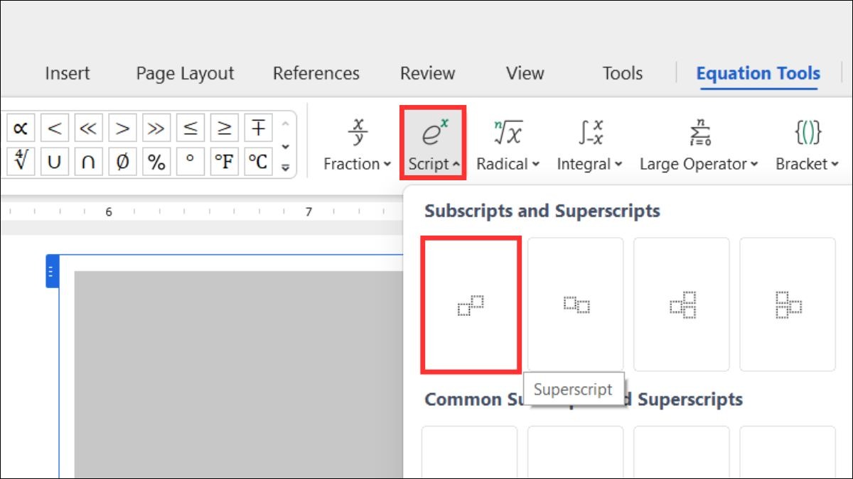 Chọn kiểu công thức là Superscript.