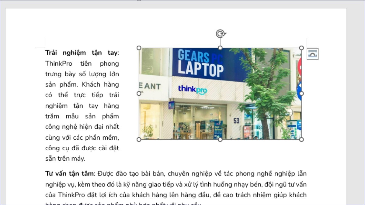 Bạn có thể chèn hình ảnh vào bất kỳ vị trí nào trong cột
