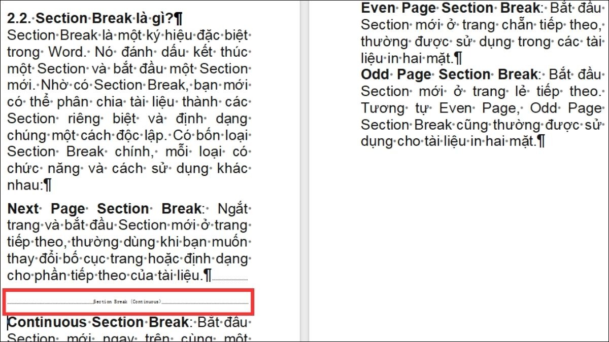 Bắt đầu Section mới ngay trên cùng một trang.