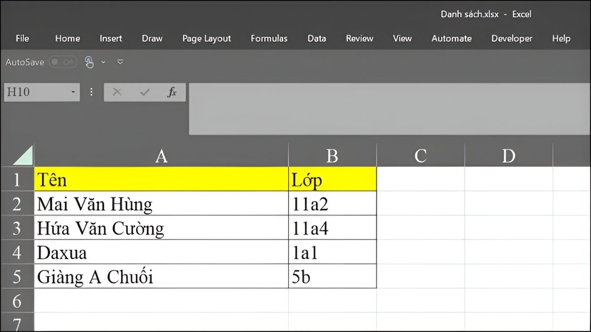 Tạo một file Excel chứa danh sách khách mời