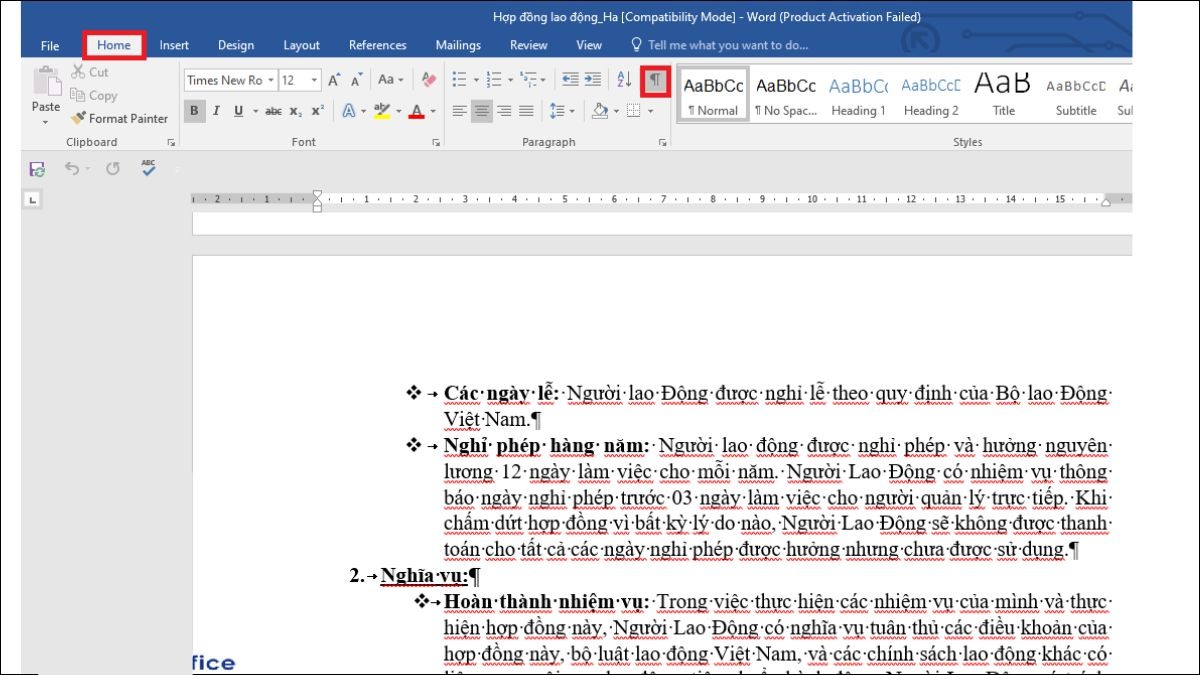 Xóa bằng Paragraph