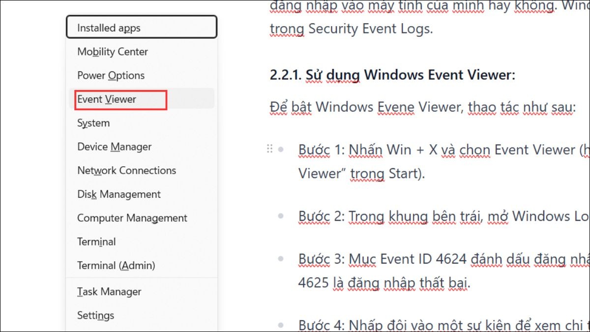 Sử dụng Windows Event Viewer