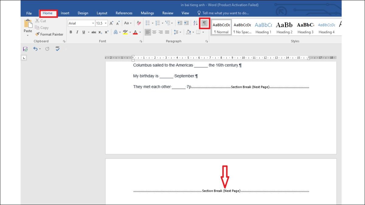 Xóa Page Break hoặc Section Break
