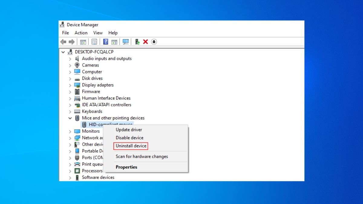 Bạn chọn Uninstall Device