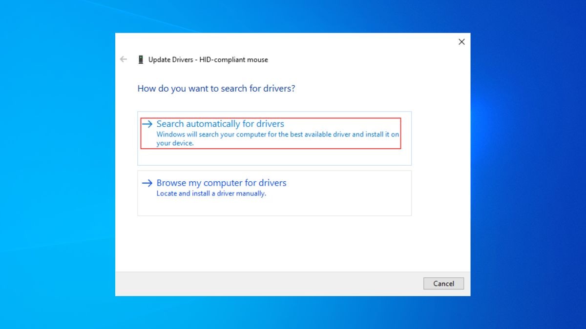 Bạn chọn vào Search automatically for drivers để Windows tìm kiếm driver mới nhất