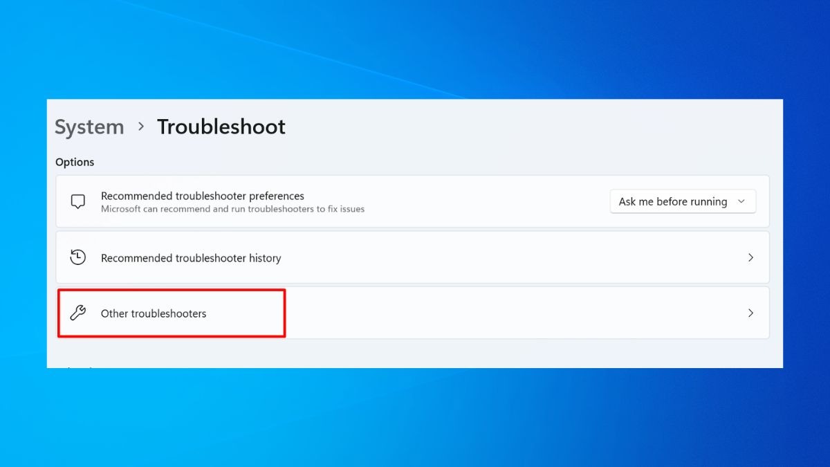 Bạn chọn Other troubleshooters trong Troubleshoot Setting