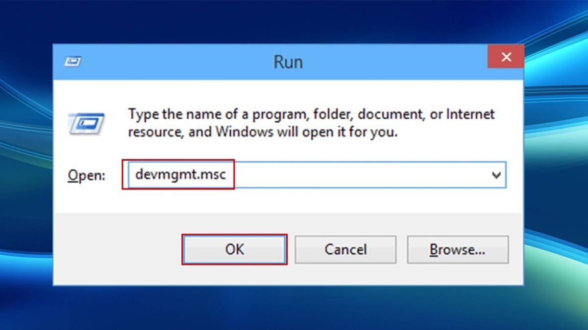 Bạn gõ devmgmt.msc vào hộp thoại Run và nhấn OK