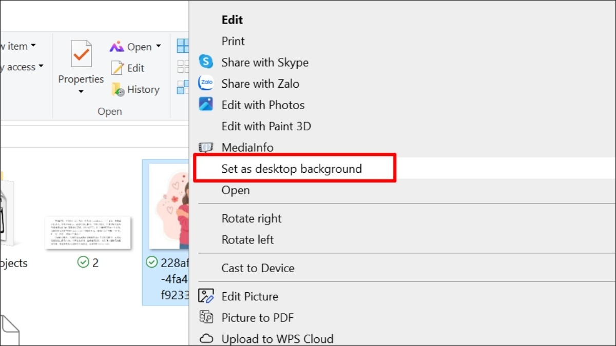 Chọn Set as desktop background