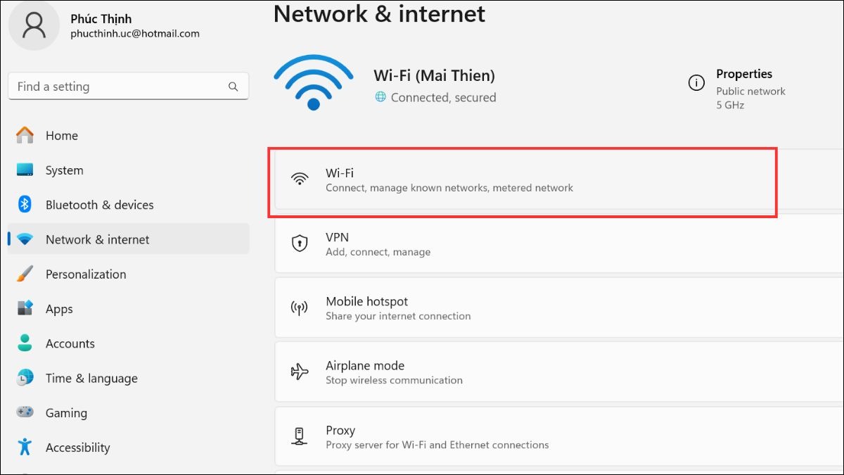 Bật/tắt trong cài đặt Windows