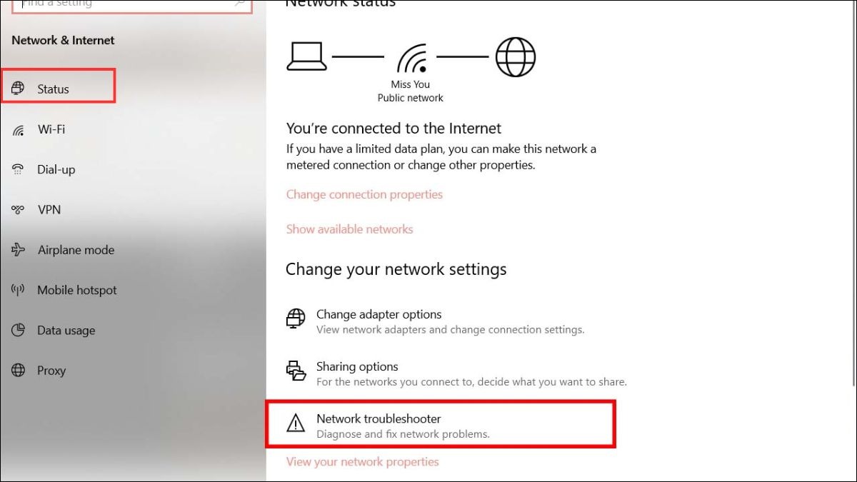Chạy trình khắc phục sự cố mạng của Windows