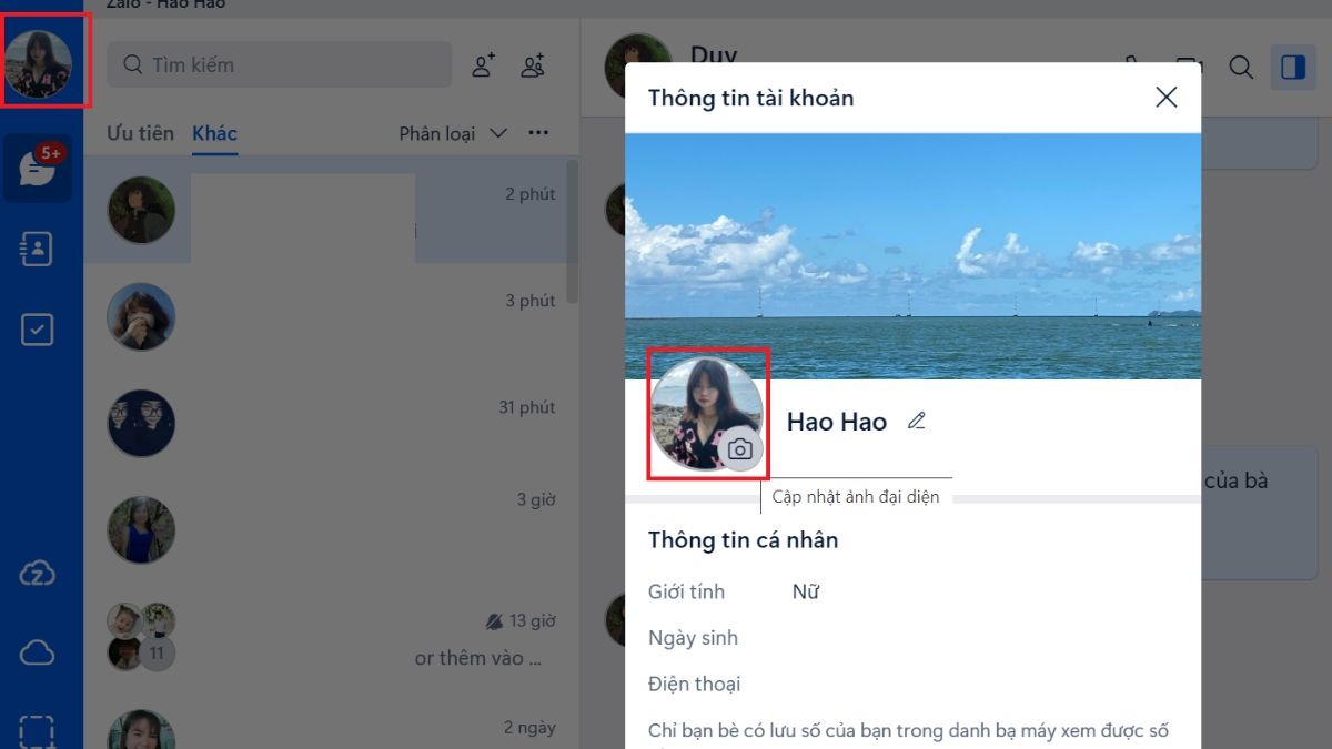 Truy cập trang cá nhân tại góc trên bên trái