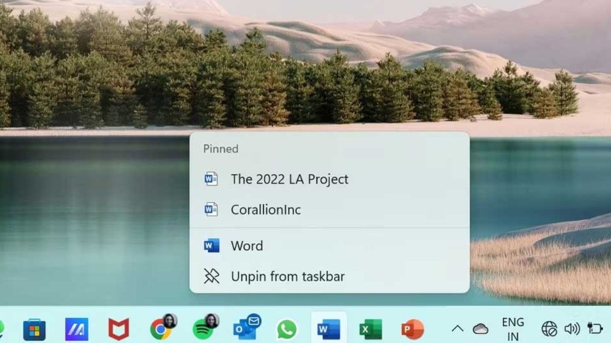 Click phải vào biểu tượng Word trên Taskbar