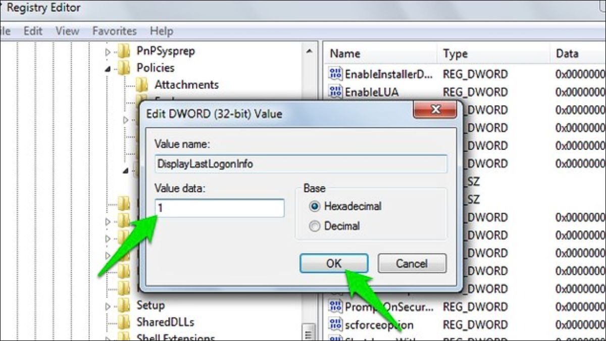 LastLoggedOnSAMUser, đặt Value là 1