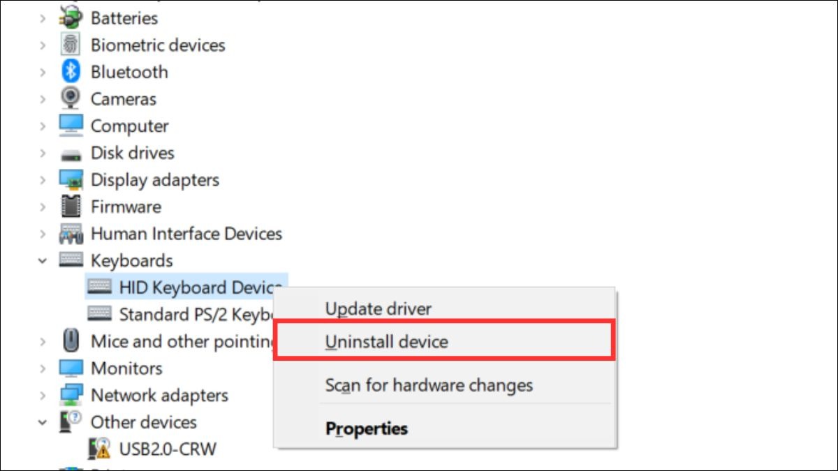 Nhấp chuột phải vào bàn phím của bạn và chọn Update driver.