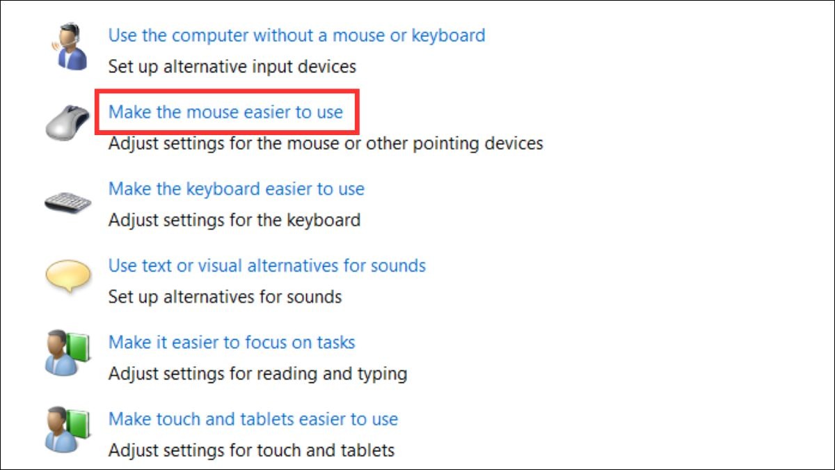 Chọn Make the mouse easier to use.