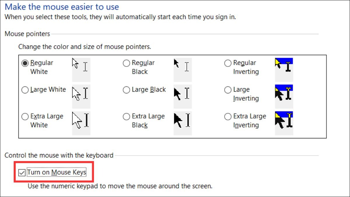 Bỏ chọn Turn on Mouse Keys.