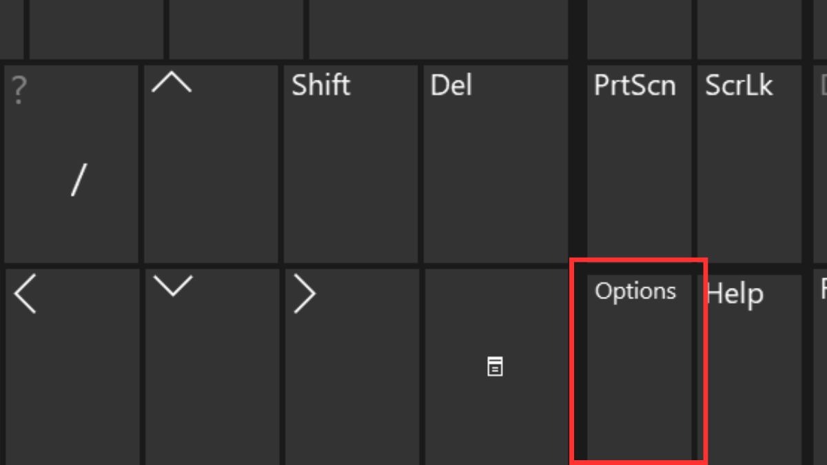 Trên bàn phím ảo, chọn nút Options.