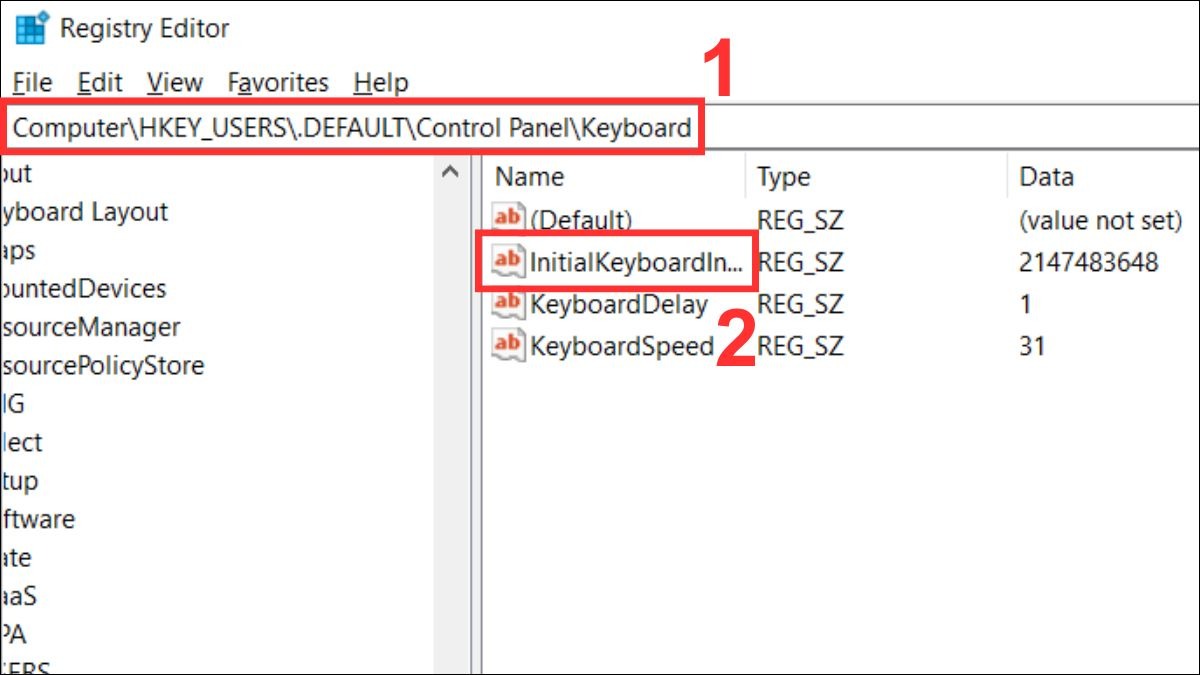 Tìm giá trị InitialKeyboardIndicators và nhấp đúp vào để chỉnh sửa.