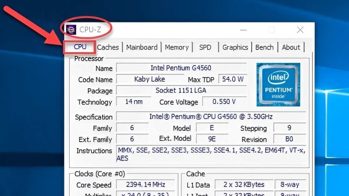 Mở CPU-Z và chuyển sang tab CPU