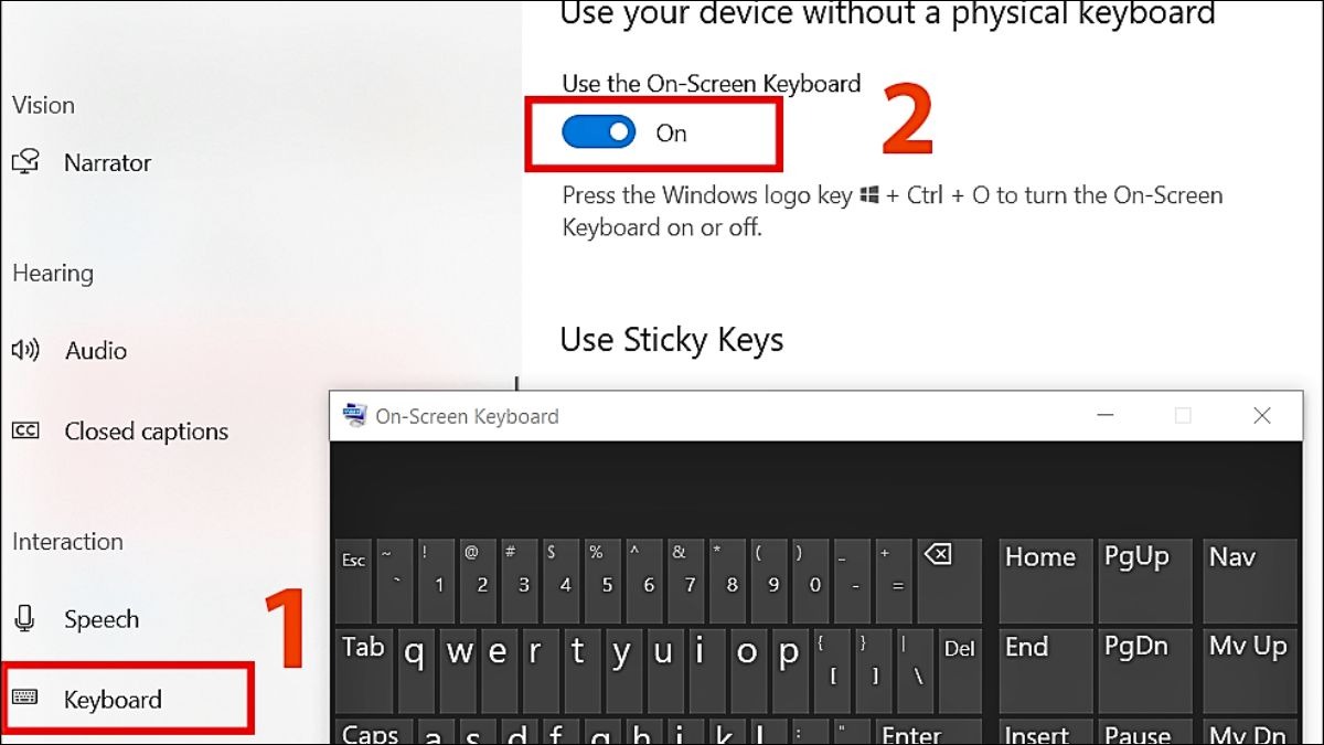 Sử dụng bàn phím ảo